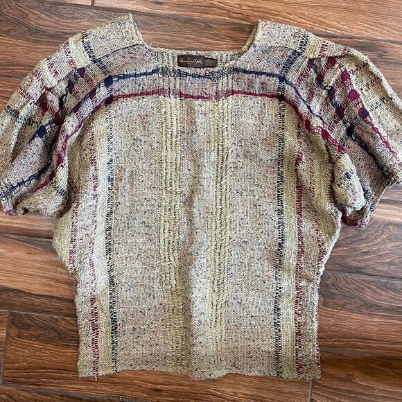 Rebecca Jane Noble Med* Wearable Art Hand Woven Short Sleeve Top Unique Artist - Picture 1 of 6